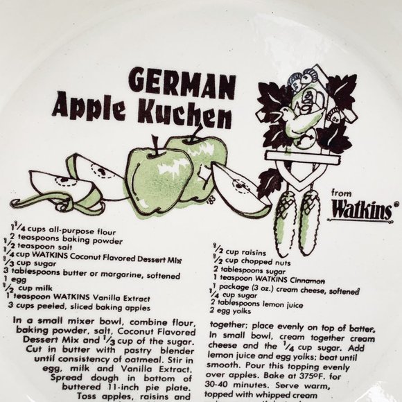 Vintage Watkins German Apple Kuchen Pie Plate Pan Recipe Oven Ware Kitchen Decor - Picture 8 of 9